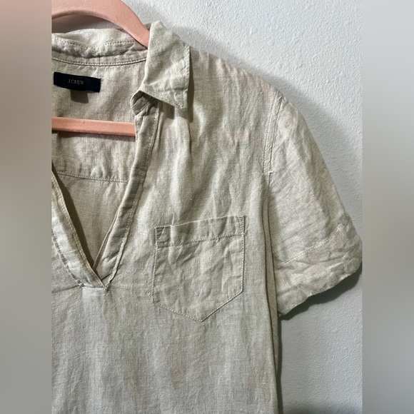 J. Crew 100% Linen Oatmeal Popover Blouse - Small Petite - Picture 6 of 10